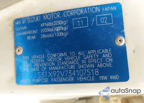 2003 Suzuki Xl-7 Ltd/Touring из США, поврежденный, VIN JS3TX92V734107518